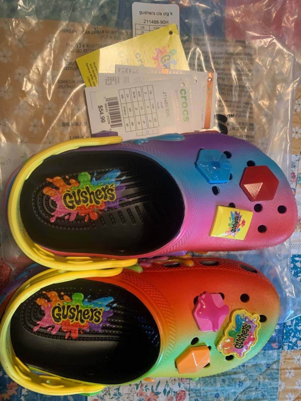 CROCS Kids' Gushers Rainbow Gradient Clog - Pink Purple Blue Yellow Green